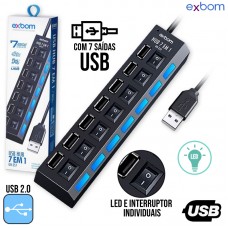Hub USB 2.0 7 Portas com Led UH-2S7 Exbom